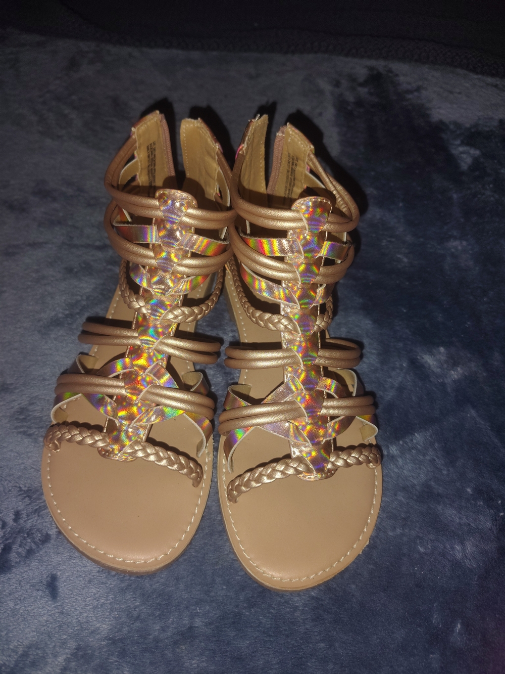 Women’s Braided Gladiator Sandals with Holographic Trim - Tan